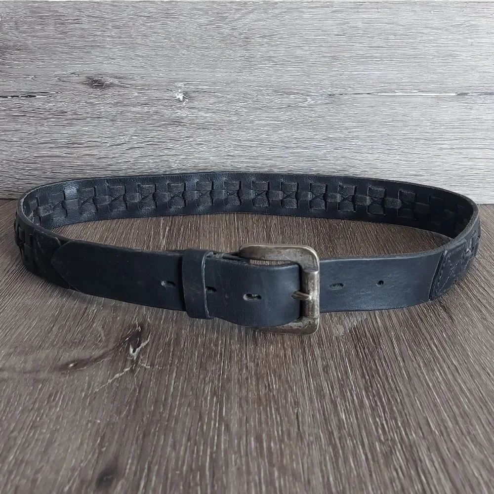 Men's Black Leather Woven Belt 40.5